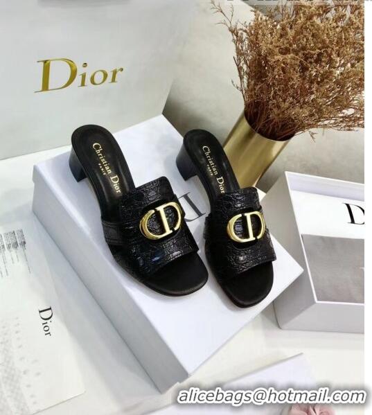 Promotional Dior 30 MONTAIGNE Heeled Slide Sandals in Crocodile Pattern Calfskin CD1401 Black 2020