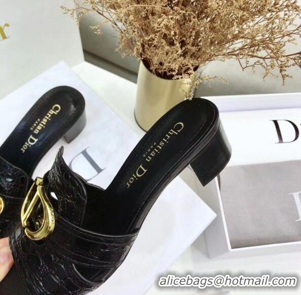 Promotional Dior 30 MONTAIGNE Heeled Slide Sandals in Crocodile Pattern Calfskin CD1401 Black 2020