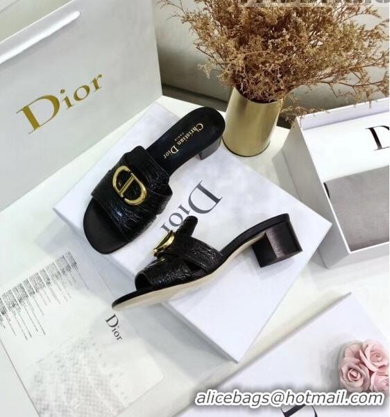 Promotional Dior 30 MONTAIGNE Heeled Slide Sandals in Crocodile Pattern Calfskin CD1401 Black 2020