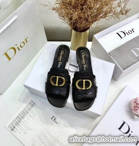 Promotional Dior 30 MONTAIGNE Heeled Slide Sandals in Crocodile Pattern Calfskin CD1401 Black 2020