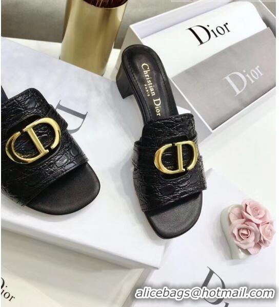 Promotional Dior 30 MONTAIGNE Heeled Slide Sandals in Crocodile Pattern Calfskin CD1401 Black 2020