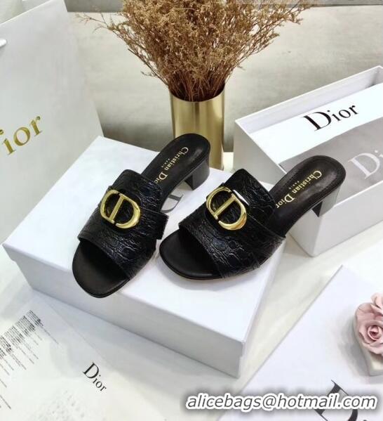 Promotional Dior 30 MONTAIGNE Heeled Slide Sandals in Crocodile Pattern Calfskin CD1401 Black 2020