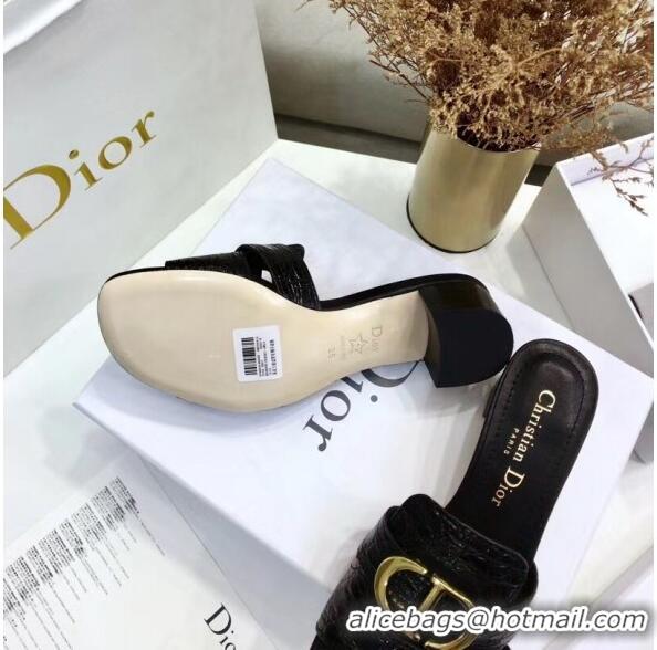 Promotional Dior 30 MONTAIGNE Heeled Slide Sandals in Crocodile Pattern Calfskin CD1401 Black 2020