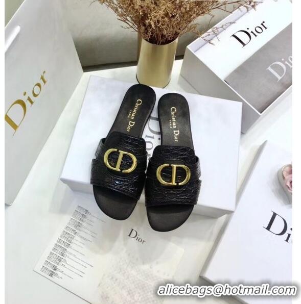 Promotional Dior 30 MONTAIGNE Heeled Slide Sandals in Crocodile Pattern Calfskin CD1401 Black 2020