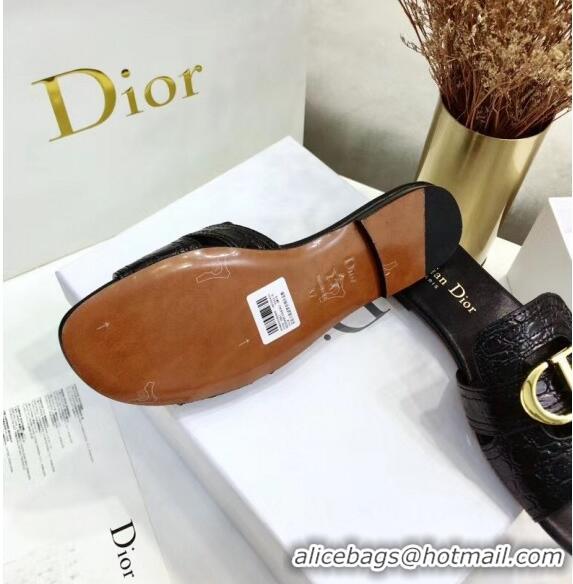 Discount Dior 30 MONTAIGNE Mule Flat Sandals in Crocodile Pattern Calfskin CD1402 Black 2020