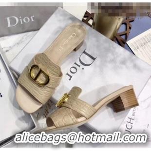 Promotional Dior 30 MONTAIGNE Heeled Slide Sandals in Crocodile Pattern Calfskin CD1403 Beige