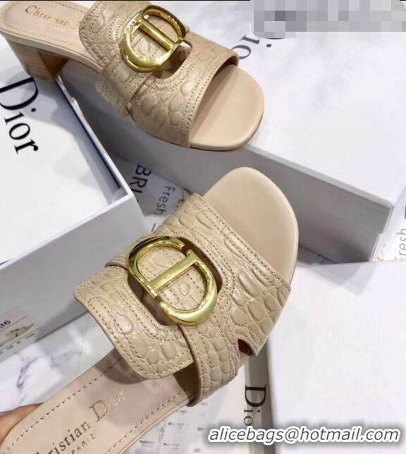 Promotional Dior 30 MONTAIGNE Heeled Slide Sandals in Crocodile Pattern Calfskin CD1403 Beige