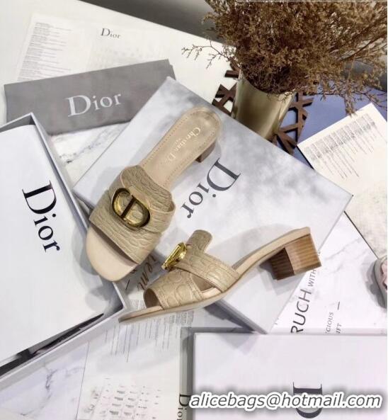 Promotional Dior 30 MONTAIGNE Heeled Slide Sandals in Crocodile Pattern Calfskin CD1403 Beige