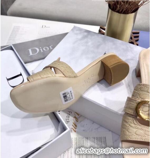 Promotional Dior 30 MONTAIGNE Heeled Slide Sandals in Crocodile Pattern Calfskin CD1403 Beige