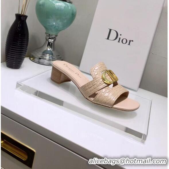 Promotional Dior 30 MONTAIGNE Heeled Slide Sandals in Crocodile Pattern Calfskin CD1403 Beige