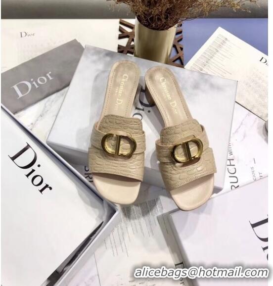 Promotional Dior 30 MONTAIGNE Heeled Slide Sandals in Crocodile Pattern Calfskin CD1403 Beige