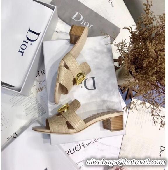 Promotional Dior 30 MONTAIGNE Heeled Slide Sandals in Crocodile Pattern Calfskin CD1403 Beige