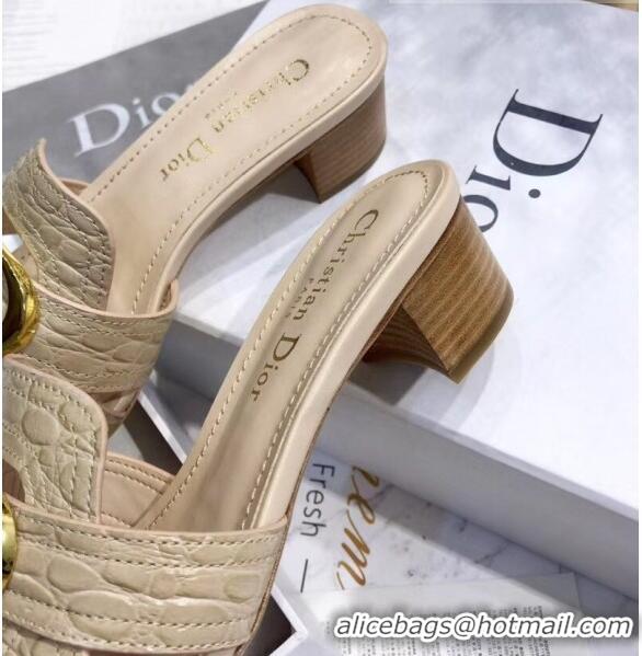 Promotional Dior 30 MONTAIGNE Heeled Slide Sandals in Crocodile Pattern Calfskin CD1403 Beige