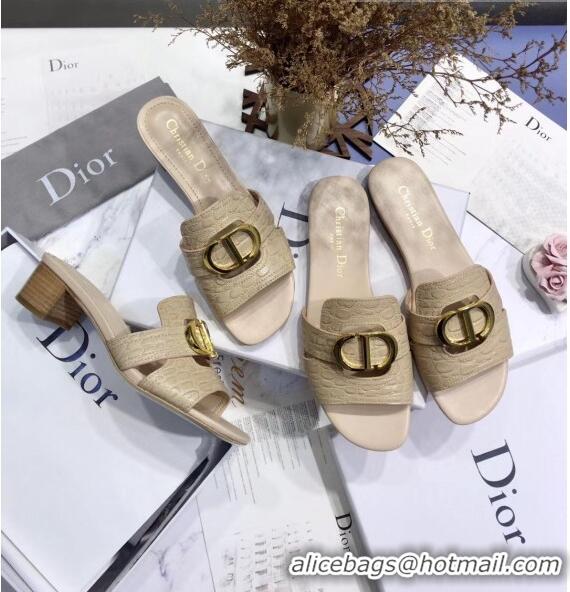 Promotional Dior 30 MONTAIGNE Heeled Slide Sandals in Crocodile Pattern Calfskin CD1403 Beige