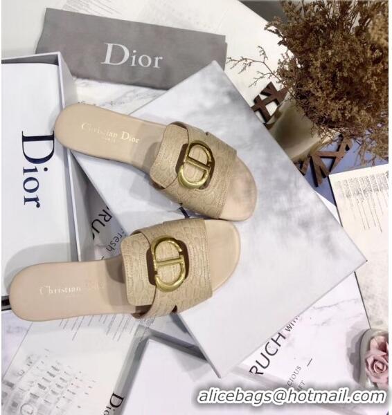 Inexpensive Dior 30 MONTAIGNE Mule Flat Sandals in Crocodile Pattern Calfskin CD1404 Beige