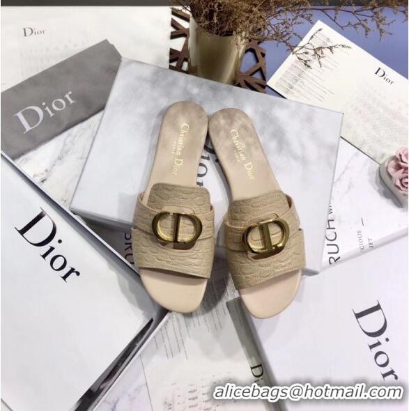 Inexpensive Dior 30 MONTAIGNE Mule Flat Sandals in Crocodile Pattern Calfskin CD1404 Beige