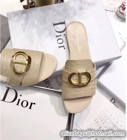 Inexpensive Dior 30 MONTAIGNE Mule Flat Sandals in Crocodile Pattern Calfskin CD1404 Beige