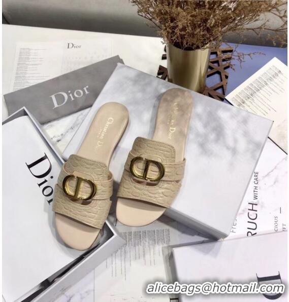 Inexpensive Dior 30 MONTAIGNE Mule Flat Sandals in Crocodile Pattern Calfskin CD1404 Beige