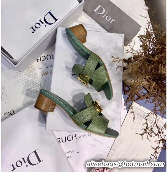 Buy Discount Dior 30 MONTAIGNE Heeled Slide Sandals in Crocodile Pattern Calfskin CD1405 Light Green 2020