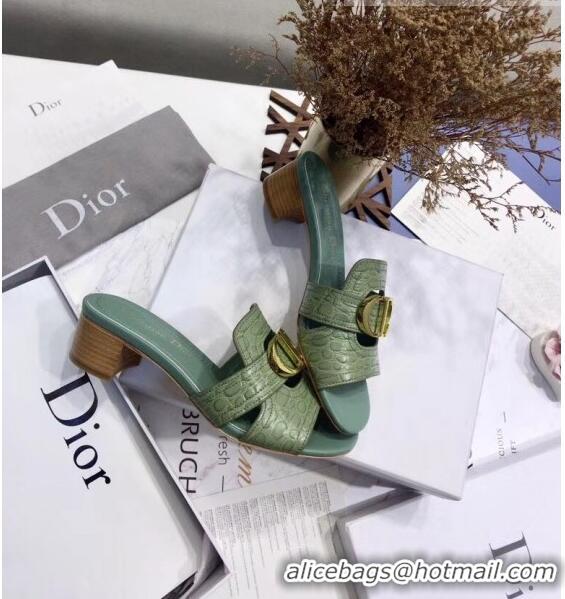 Buy Discount Dior 30 MONTAIGNE Heeled Slide Sandals in Crocodile Pattern Calfskin CD1405 Light Green 2020