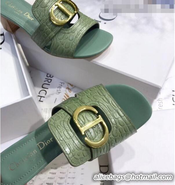 Buy Discount Dior 30 MONTAIGNE Heeled Slide Sandals in Crocodile Pattern Calfskin CD1405 Light Green 2020