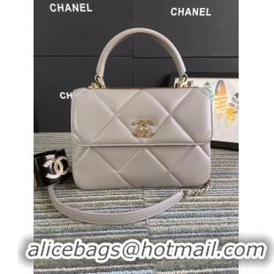 Affordable Price Chanel CC original lambskin top handle flap bag A92236 grey&Gold-Tone Metal