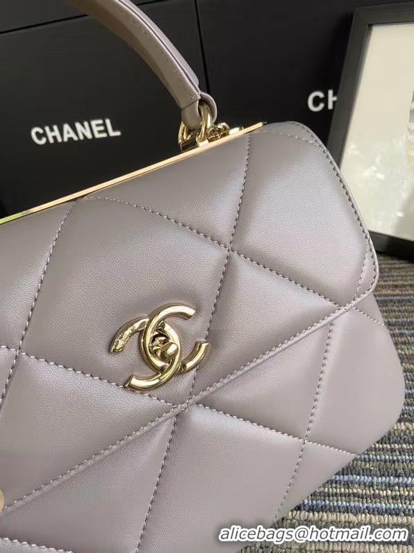 Affordable Price Chanel CC original lambskin top handle flap bag A92236 grey&Gold-Tone Metal