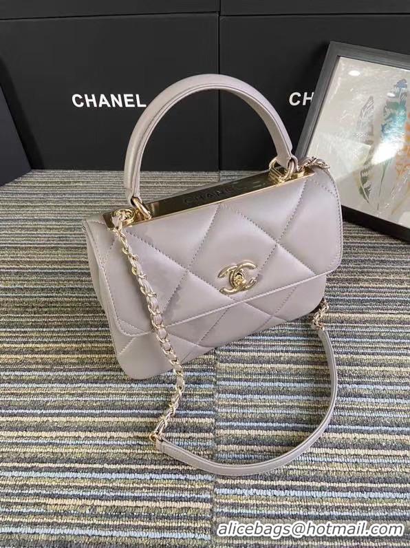 Affordable Price Chanel CC original lambskin top handle flap bag A92236 grey&Gold-Tone Metal