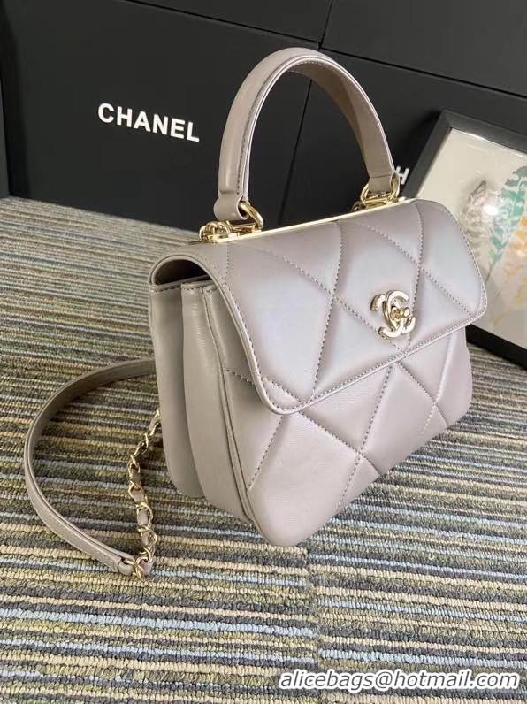 Affordable Price Chanel CC original lambskin top handle flap bag A92236 grey&Gold-Tone Metal