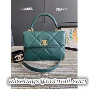 Best Price Chanel CC original lambskin top handle flap bag A92236 green&Gold-Tone Metal