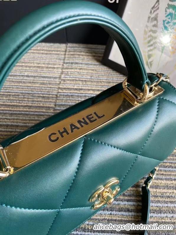 Best Price Chanel CC original lambskin top handle flap bag A92236 green&Gold-Tone Metal