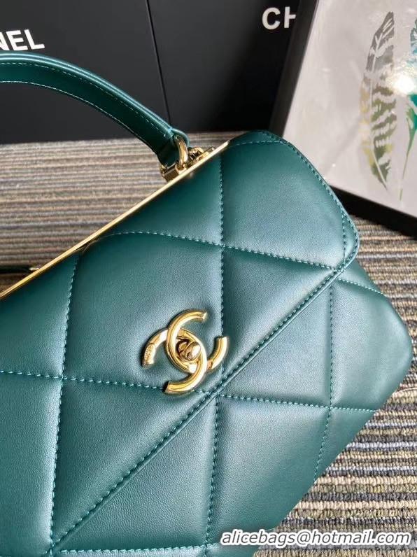 Best Price Chanel CC original lambskin top handle flap bag A92236 green&Gold-Tone Metal