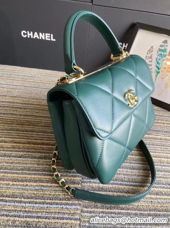 Best Price Chanel CC original lambskin top handle flap bag A92236 green&Gold-Tone Metal