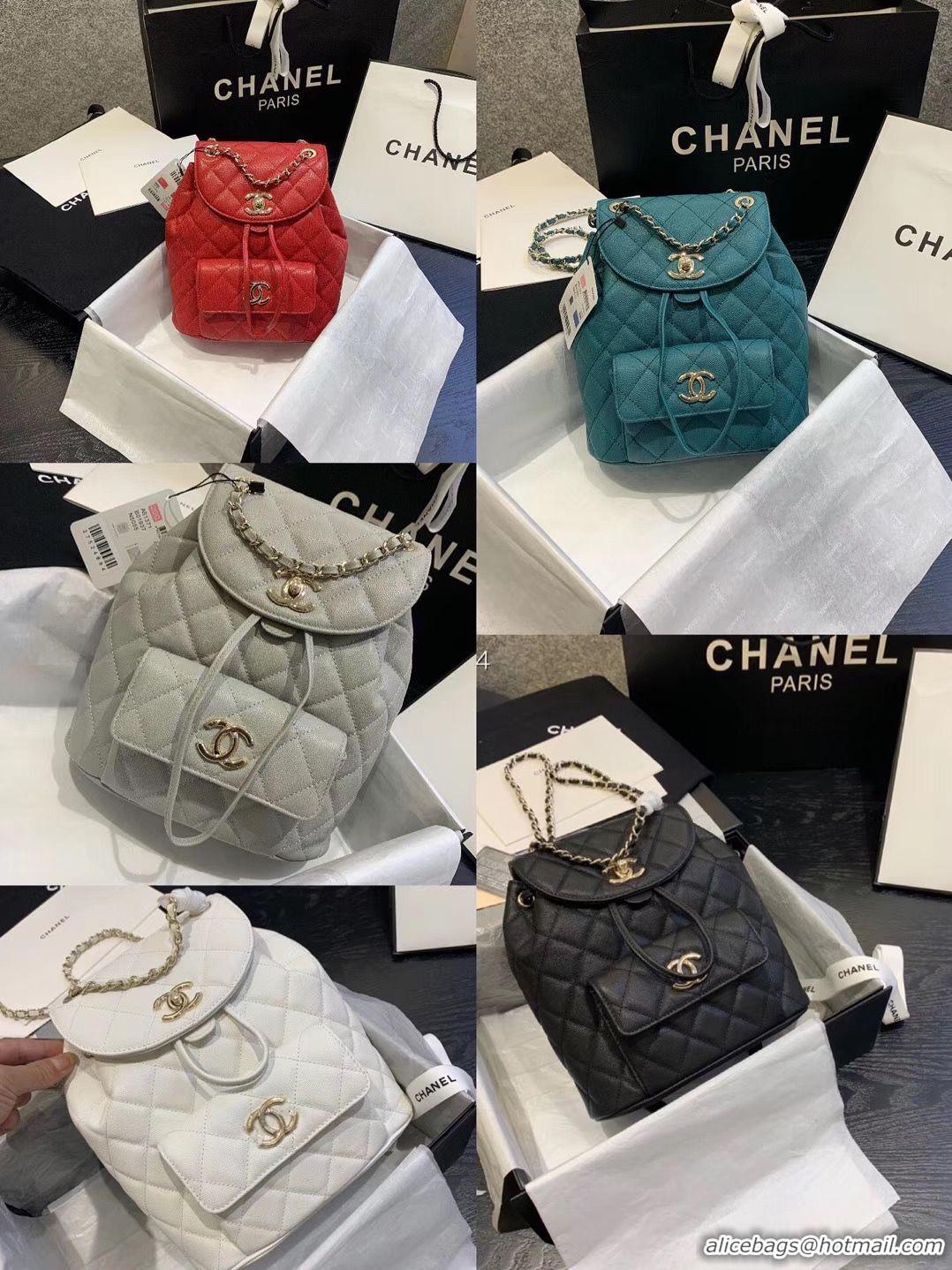 Fashion Chanel backpack Grained Calfskin & Gold-Tone Metal AS1371 Green