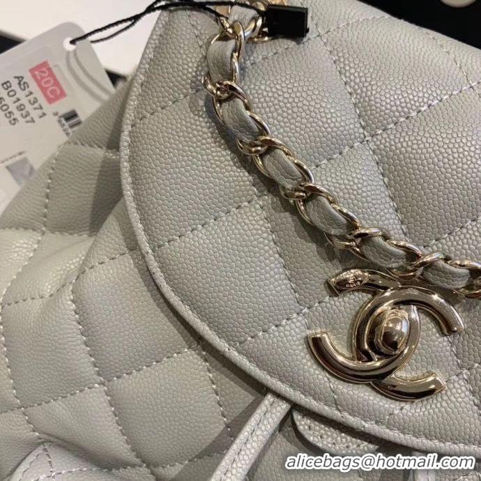 Stylish Chanel backpack Grained Calfskin & Gold-Tone Metal AS1371 Gray