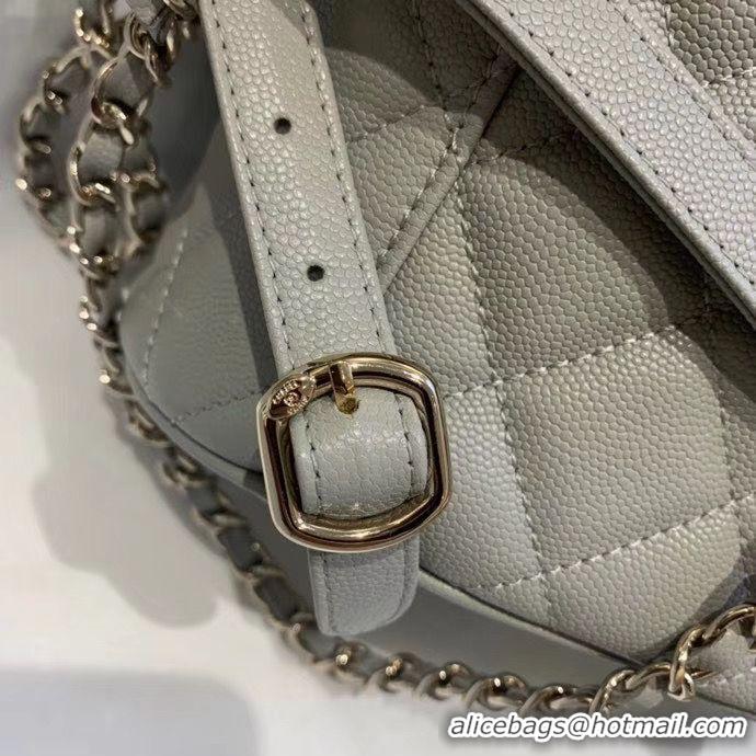 Stylish Chanel backpack Grained Calfskin & Gold-Tone Metal AS1371 Gray