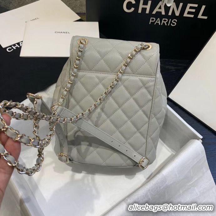 Stylish Chanel backpack Grained Calfskin & Gold-Tone Metal AS1371 Gray