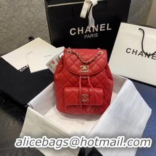 Luxury Chanel backpack Grained Calfskin & Gold-Tone Metal AS1371 Red