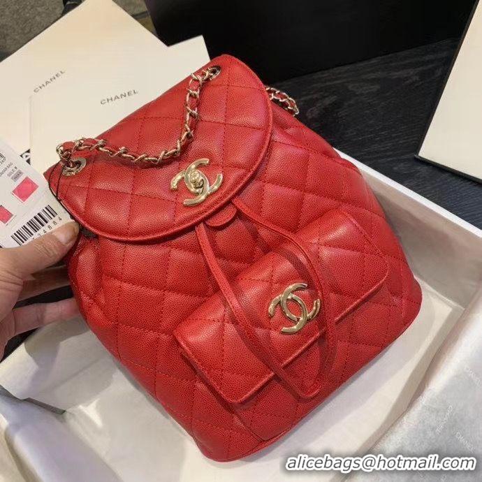 Luxury Chanel backpack Grained Calfskin & Gold-Tone Metal AS1371 Red