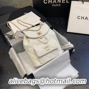 Best Grade Chanel backpack Grained Calfskin & Gold-Tone Metal AS1371 White