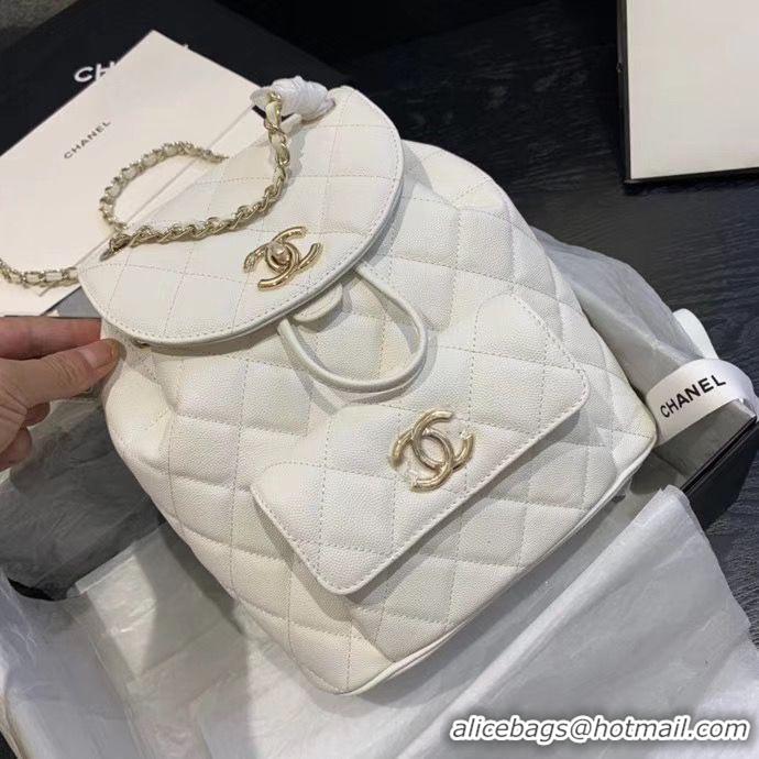 Best Grade Chanel backpack Grained Calfskin & Gold-Tone Metal AS1371 White