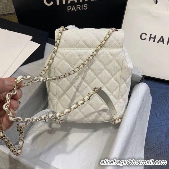 Best Grade Chanel backpack Grained Calfskin & Gold-Tone Metal AS1371 White