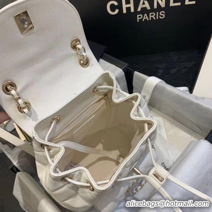 Best Grade Chanel backpack Grained Calfskin & Gold-Tone Metal AS1371 White