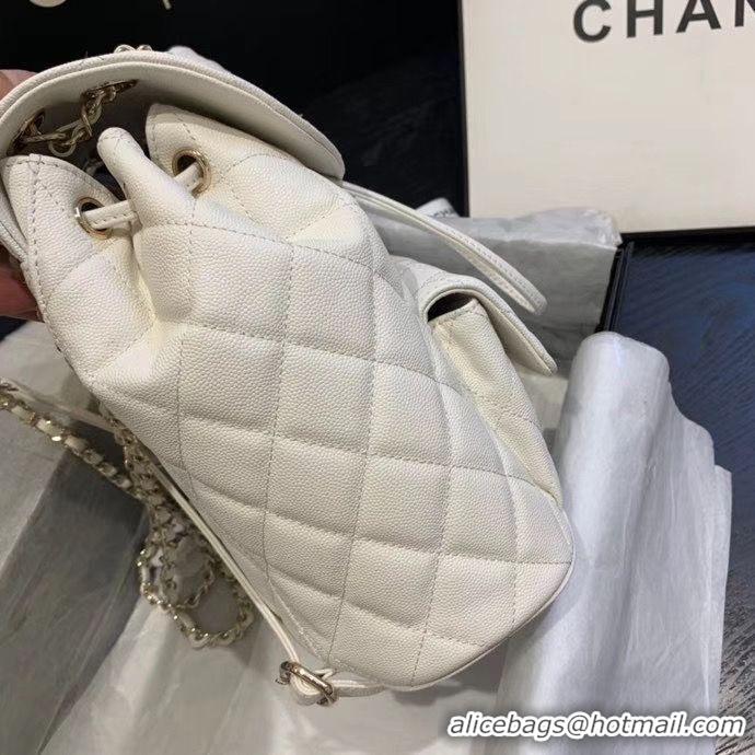 Best Grade Chanel backpack Grained Calfskin & Gold-Tone Metal AS1371 White