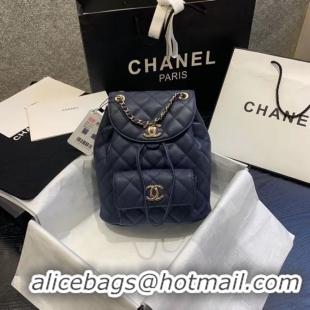 Unique Style Chanel backpack Grained Calfskin & Gold-Tone Metal AS1371 Navy