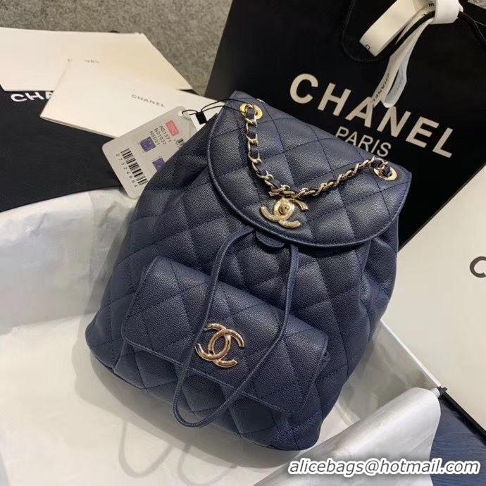 Unique Style Chanel backpack Grained Calfskin & Gold-Tone Metal AS1371 Navy