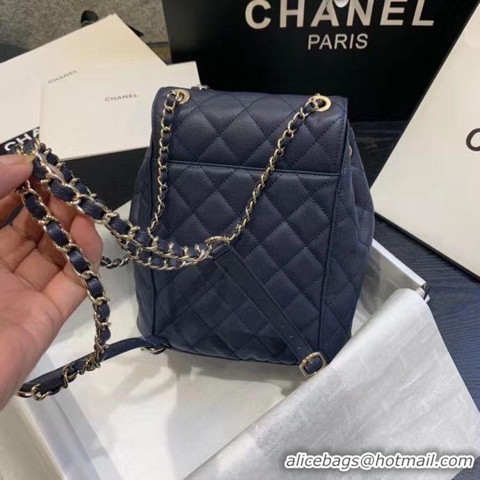 Unique Style Chanel backpack Grained Calfskin & Gold-Tone Metal AS1371 Navy