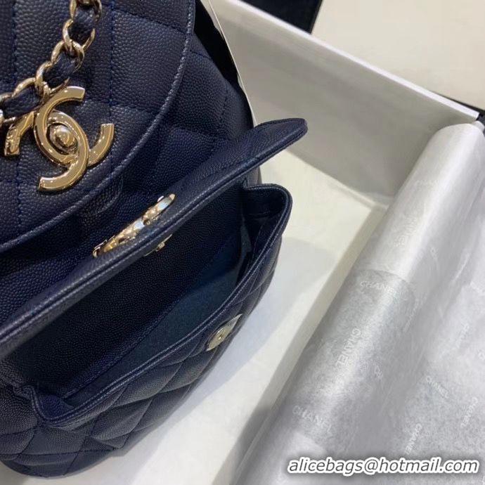 Unique Style Chanel backpack Grained Calfskin & Gold-Tone Metal AS1371 Navy