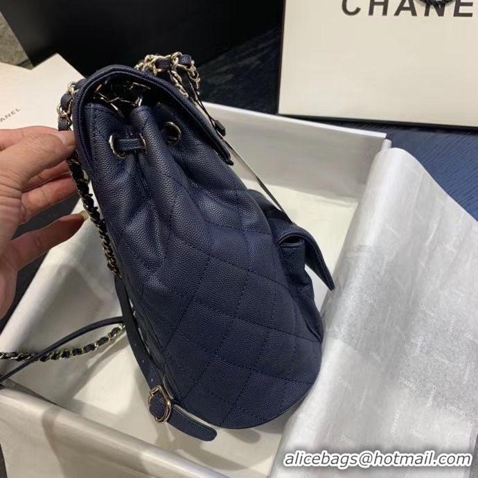 Unique Style Chanel backpack Grained Calfskin & Gold-Tone Metal AS1371 Navy