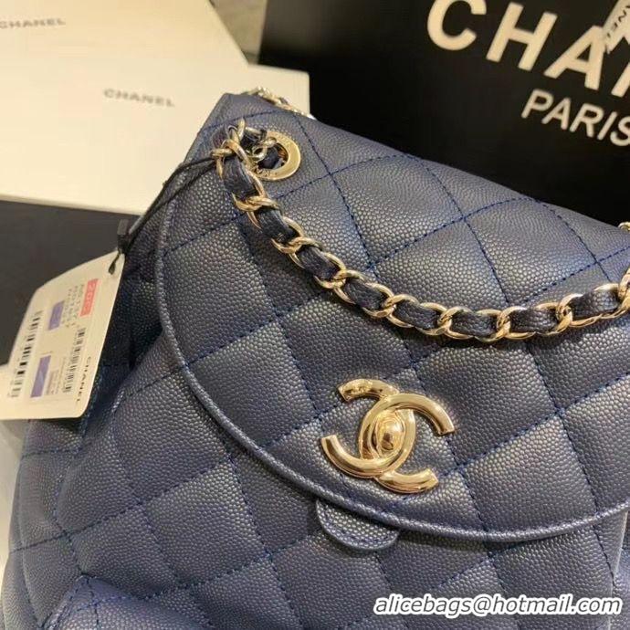 Unique Style Chanel backpack Grained Calfskin & Gold-Tone Metal AS1371 Navy